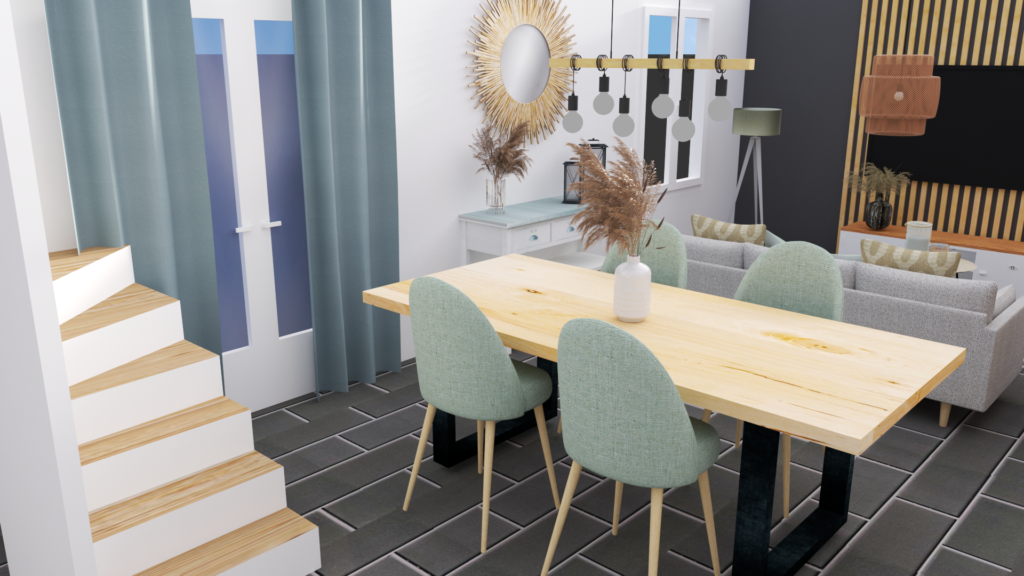 Salon en 3D avec filtre réel appliqué